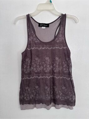 GC Collection floral lace overlay tank top 90s boho chic vintage dusty lilac sml